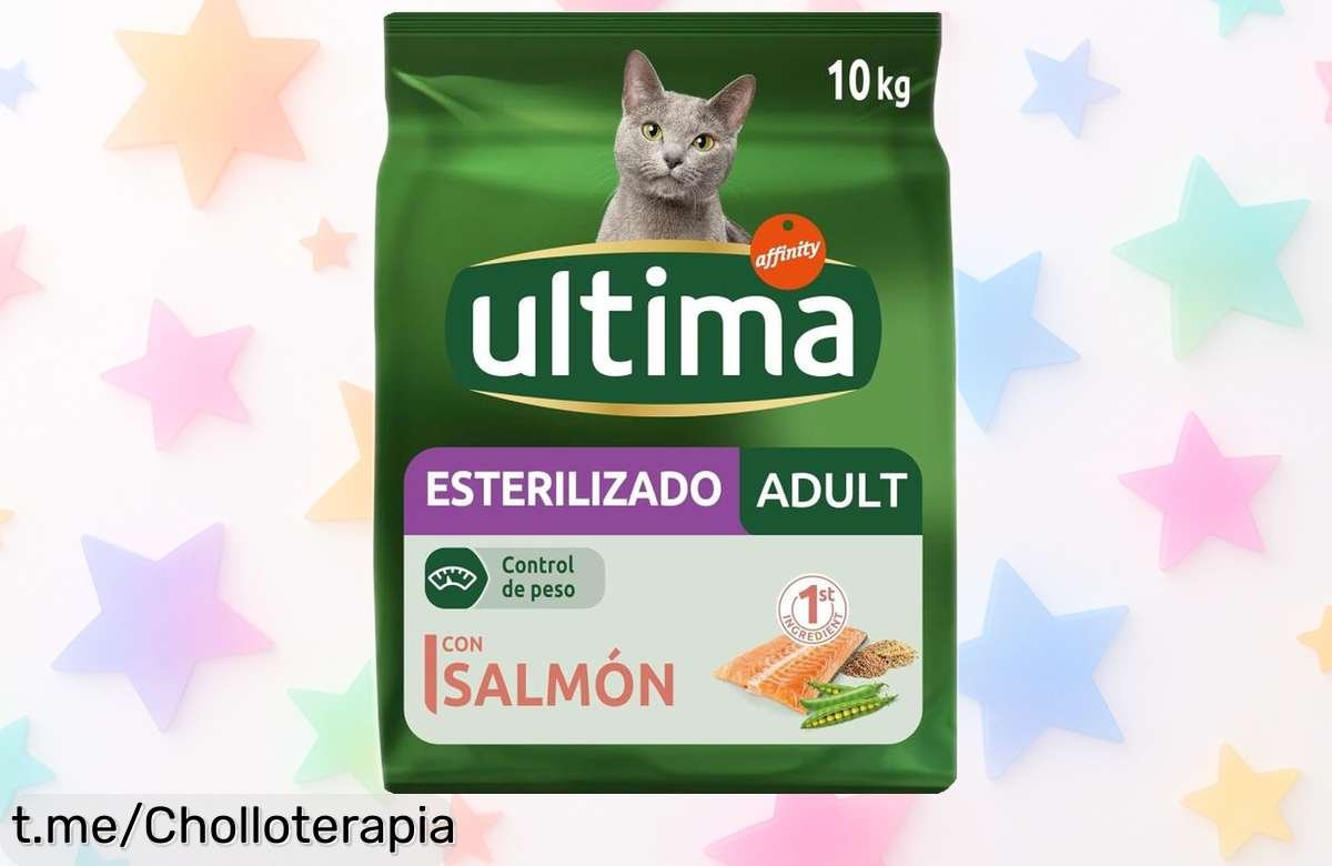 Comida seca para gatos Ultima Esterilizado Adult Salmon 10kg con precio rebajado, un super chollo que cuida a tu minino y te hace ahorrar mogollón ¡date prisa que vuelan!