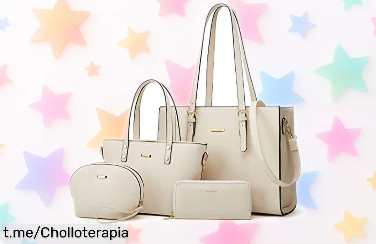 Conjunto de 4 bolsos beige de cuero sintético que ahora tienen un precio rebajado, ¡no te quedes sin el tuyo y luce con estilo en cada ocasión!