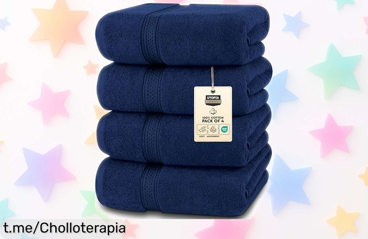 Conjunto de 4 toallas Utopia Towels en azul marino, ¡ofertón que no podrás dejar pasar! Súper absorbentes y con doble costura resistente para un baño espectacular. No te quedes sin ellas, ¡aprovecha el precio rebajado antes de que se agoten!