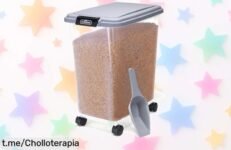 Contenedor de comida para mascotas Nobleza con ruedas y tapa hermética, ¡descuento brutal que te hará correr a comprarlo antes de que se acabe! Tu peludo lo va a adorar.