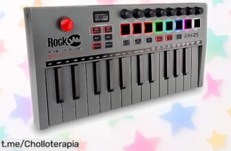 Controlador de teclado MIDI RockJam Go con Bluetooth y 25 teclas, ¡un super chollo que ilumina tu música! Con pads retroiluminados y batería de 4 horas a precio rebajado. No te lo pierdas, corre antes de que vuelen las unidades disponibles.
