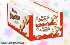 Deliciosas barritas de chocolate blanco Kinder Bueno White, caja de 30 unidades a precio rebajado; no te pierdas este chollo que alegrará tus momentos dulces. ¡Compra ya!