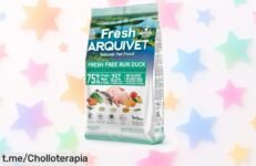 Delicioso pienso semihúmedo de pato Arquivet Fresh Free Run 2,5 kg a un precio brutal que hará saltar de alegría a tu perro. ¡No te lo pierdas, aprovecha ya esta oferta fugaz!