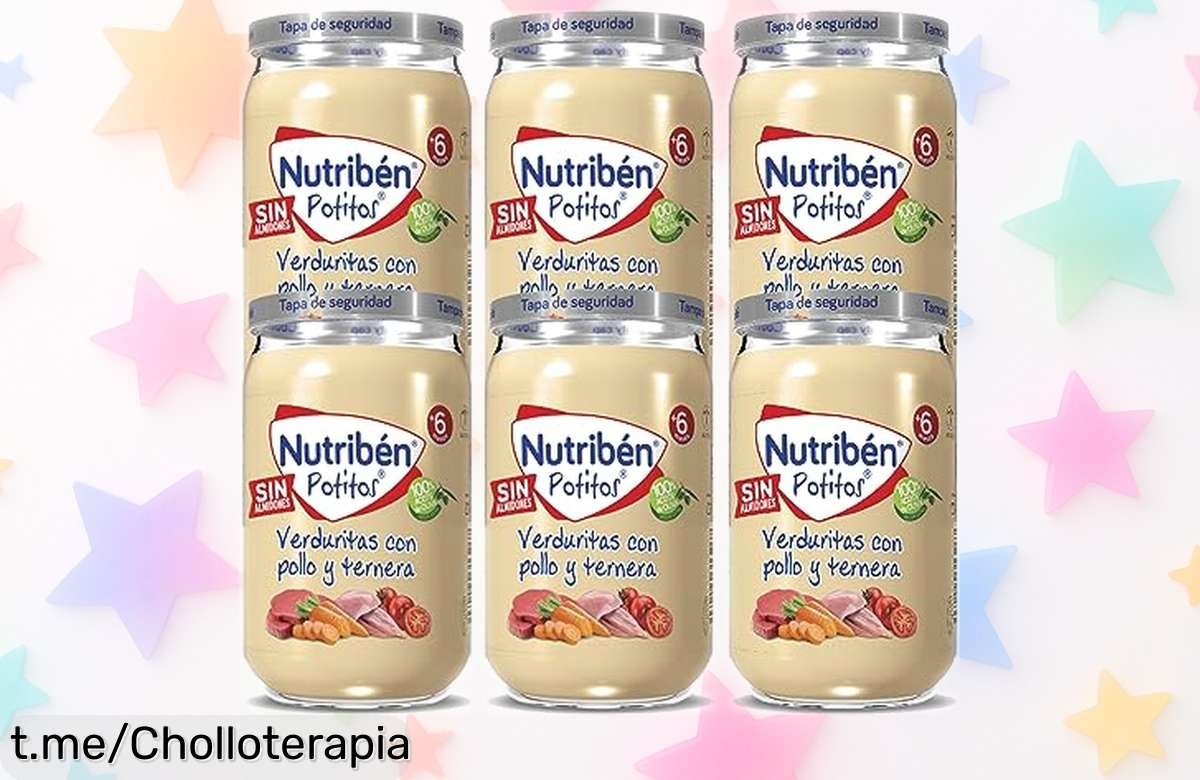 Deliciosos tarritos de verduras con pollo y ternera Nutribén para tu bebé – ¡Pack de 6 unidades a precio rebajado! Calidad natural sin gluten ni azúcares. Fácil de calentar, aprovecha esta oferta limitada y cuida la alimentación de tu peque sin gastar una fortuna, ¡no te lo pierdas!