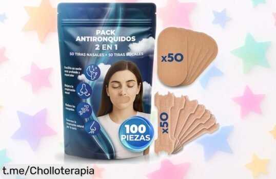 Descubre el pack de 50+50 tiras nasales y bucales antironquidos para respirar mejor y dormir sin ronquidos. ¡No te pierdas este súper chollo con un descuento brutal! Mejora tu aire, potencia tu energía y actúa ahora, que las unidades son limitadas. ¡Hazte con él antes que se agote!