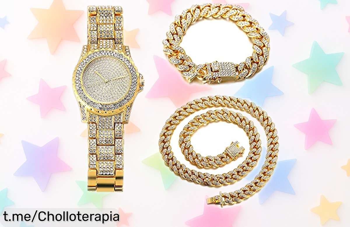 Deslumbrante reloj de oro HALUKAKAH con diamantes laboratorio y pulsera + collar incluidos a precio rebajado, no pierdas la oportunidad de lucir un estilo único. ¡Date prisa, esta oferta espectacular solo estará disponible por poco tiempo y brilla como ningún otro!