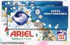 Detergente líquido en cápsulas Ariel Todo en 1 PODS Brisa Marina y Jazmín para 152 lavados con aroma fresco y limpieza impecable a precio rebajado, un super chollo que vuela ¡corre antes de que desaparezca esta oferta!