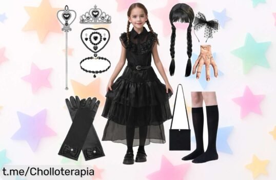 Disfraz corto negro de miércoles para niños 3-10 años con caída de precio brutal, un super chollo perfecto para Halloween y Carnaval que vuela rápido ¡Consíguelo ya antes que desaparezca!