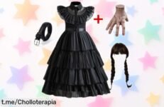Disfraz de miércoles Addams para niños con caída de precio brutal, ideal para Halloween y fiestas—un super chollo irresistible que no durará mucho tiempo ¡aprovecha ya!
