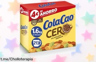 Disfruta del auténtico sabor de siempre con el cacao soluble ColaCao 0% azúcar en tamaño gigante de 1.6kg, ¡ahora a precio rebajado! Perfecto para compartir y disfrutar sin culpa. Apresúrate, que este super chollo vuela más rápido que un chocolate caliente en invierno, ¡no te lo puedes perder!