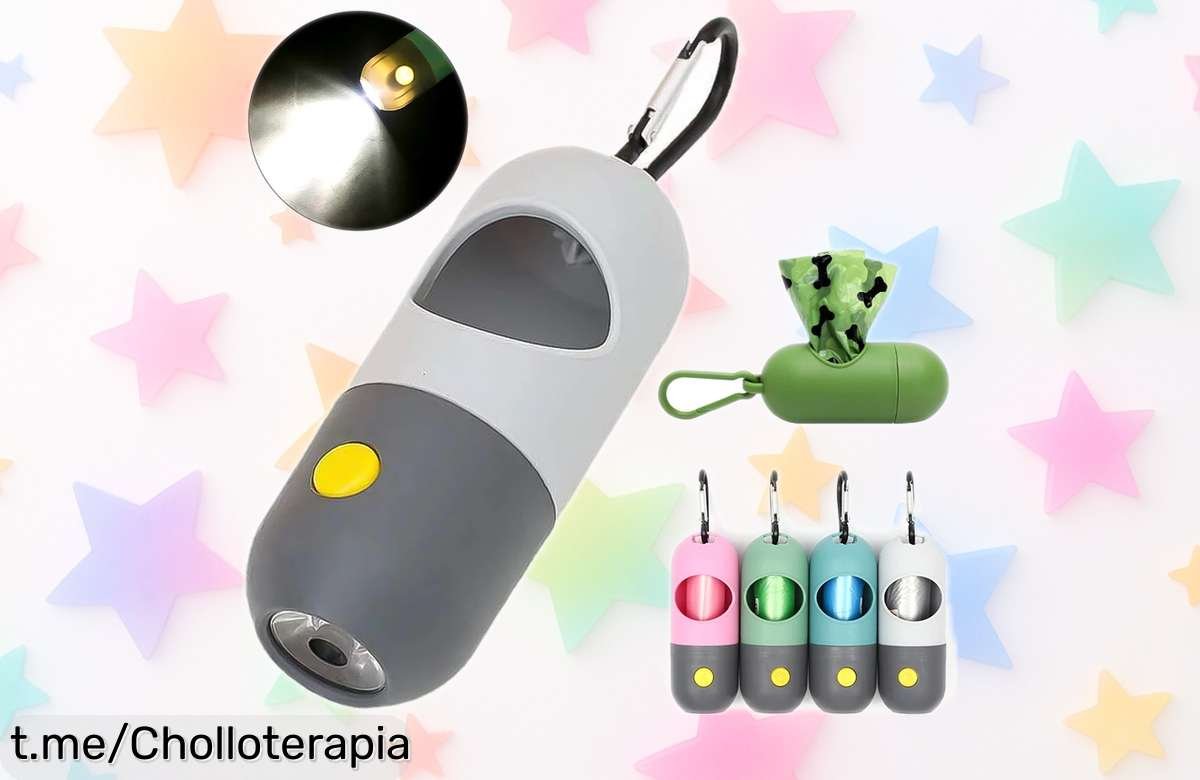 Dispensador de bolsas con luz LED para mascotas y bolsas biodegradables diseñado para paseos sin sorpresas, rebajado a precio muy bajo por tiempo limitado, ¡un ofertón que vuela rápido! Corre que se acaba esta ganga imprescindible.