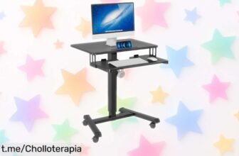 Escritorio móvil BONTEC 65×45 cm con ruedas giratorias: ¡super chollazo en oferta! Cambia fácil de sentado a pie y disfruta de un espacio ordenado. Aprovecha este precio rebajado por tiempo limitado, tu día a día merece ser más ágil y feliz. ¡Compra ahora antes de que se acabe!
