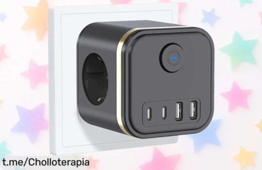 Extensor de enchufe de pared con 3 salidas y 2 puertos USB tipo C en oferta brutal, ideal para cargar todo sin líos. ¡No te quedes sin el tuyo antes de que se agote esta oportunidad extraordinaria!