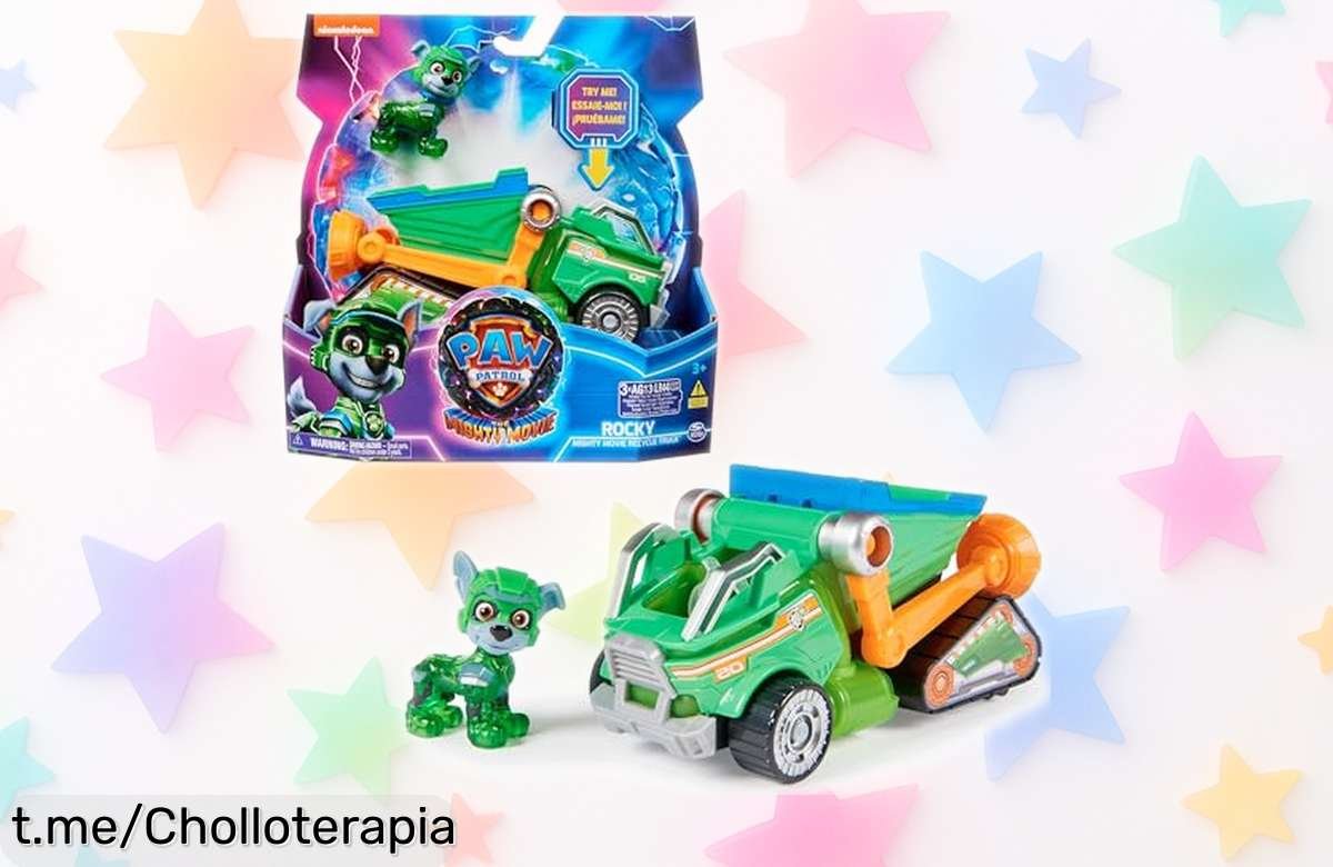 Figura Rocky con camión de reciclaje Paw Patrol La Superpelícula, luces y sonidos reales en un super chollazo ¡Precio rebajado que vuela! Diviértete a tope desde ya, perfecto para peques 3 años+ ¡No lo pienses más y consigue el tuyo antes que desaparezca!
