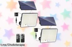 Focos LED solares exteriores Kolpop 2 en pack con sensor de movimiento y mando, luz potente para jardín que estrena caída de precio brutal: no te pierdas este super chollo por tiempo limitado¡apúntate ya!