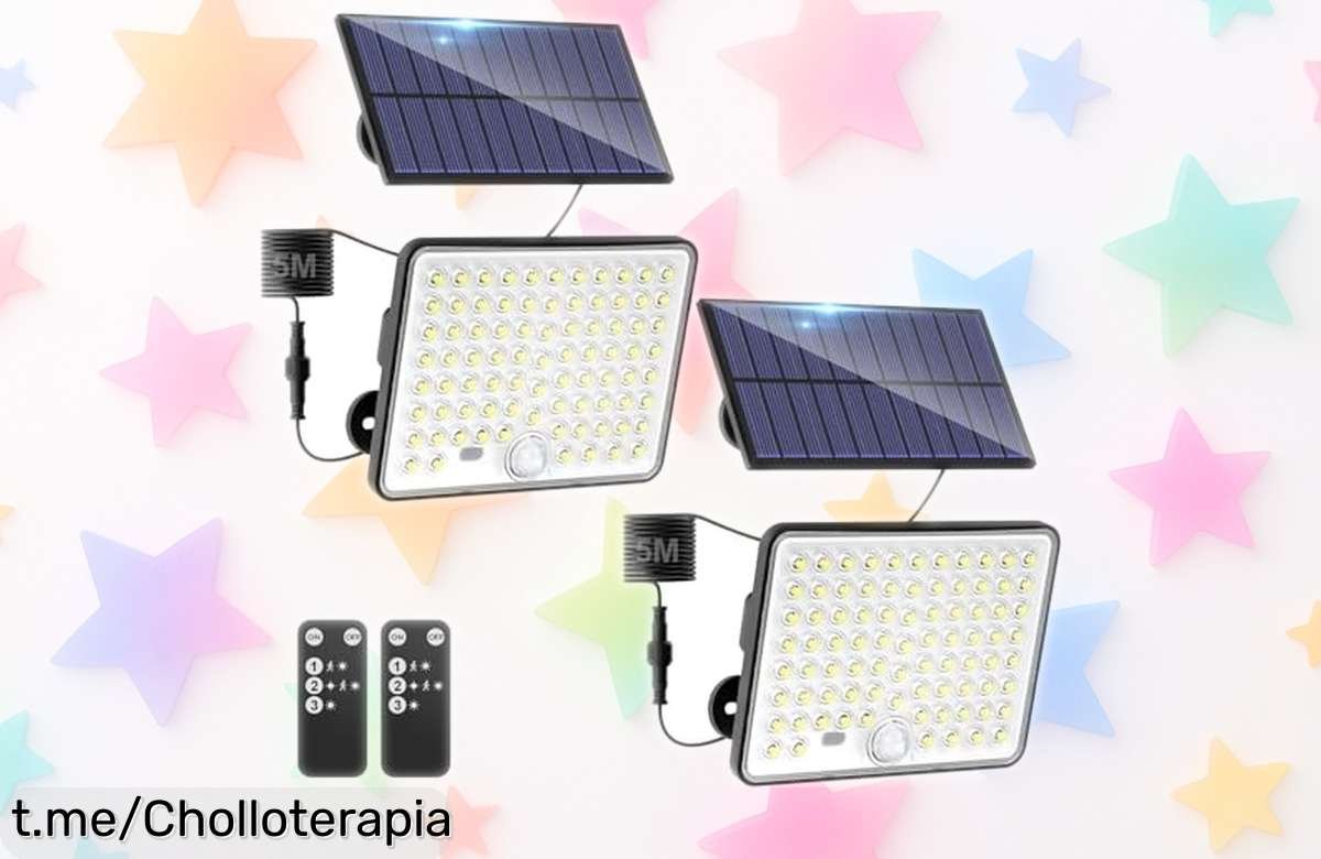 Focos LED solares exteriores Kolpop 2 en pack con sensor de movimiento y mando, luz potente para jardín que estrena caída de precio brutal: no te pierdas este super chollo por tiempo limitado¡apúntate ya!