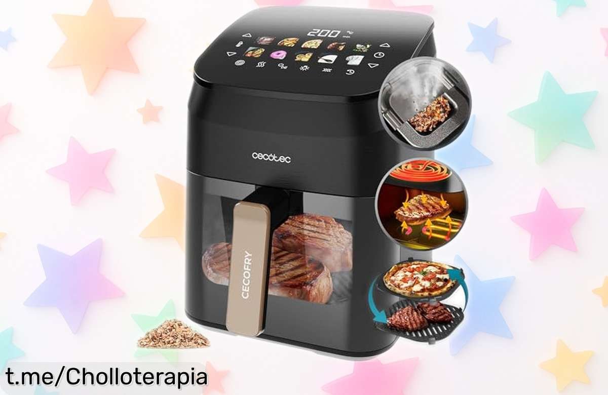 Freidora de aire Cecotec Smokin’ 4500 con doble resistencia y plancha que cocina rápido y sano pizzas y carnes perfectas precio rebajado, un super chollo por tiempo limitado ¡corre que vuelan!