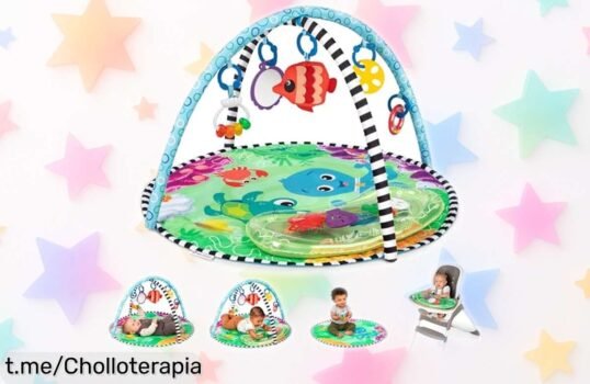 Gimnasio de actividades Baby Einstein con cojín inflable y 5 juguetes que harán disfrutar a tu bebé desde el día uno, ¡aprovecha este precio rebajado y no dejes pasar este súper chollo que hará brillar la sonrisa de tu pequeño!