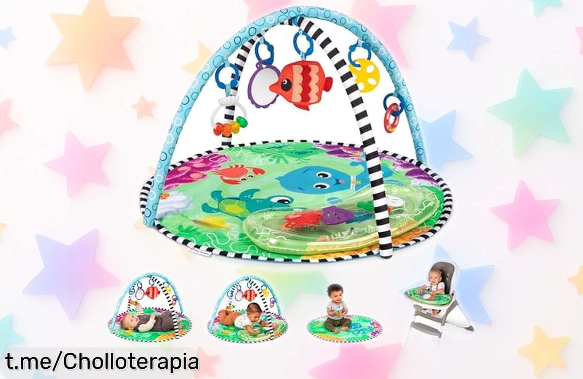 Gimnasio de actividades Baby Einstein con cojín inflable y 5 juguetes que harán disfrutar a tu bebé desde el día uno, ¡aprovecha este precio rebajado y no dejes pasar este súper chollo que hará brillar la sonrisa de tu pequeño!