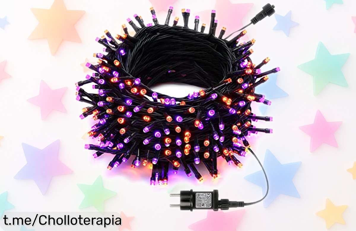 Guirnalda de luces Halloween Joomer 20M con 200 LEDs naranjas y moradas para prender tu fiesta; súper rebajada y con 8 modos diferentes que no verás otra vez, ¡date prisa que vuela este ofertón!