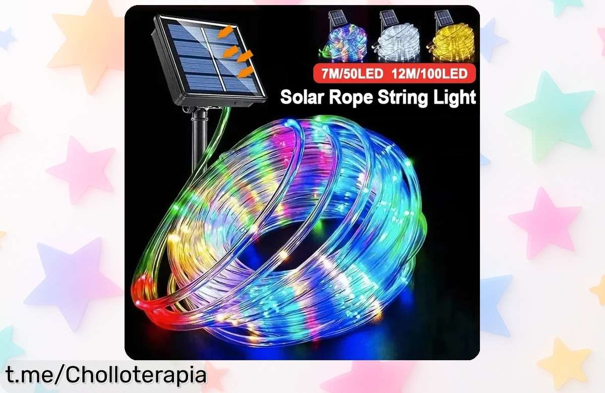 Guirnaldas de luces solares para jardín con tubo impermeable – un súper chollazo que hace brillar tus noches festivas y ya tiene precio rebajado, ¡corre que vuelan!