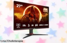 Impresionante monitor gaming QHD de 27” AOC a precio rebajado, ¡155 Hz y 1 ms para que ganes cada partida sin interferencias! No te quedes atrás, date prisa porque esta oferta no va a durar. Tu juego lo merece y tú también.
