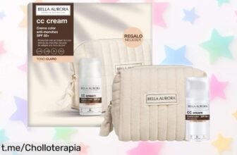 Increíble CC cream Bella Aurora anti-manchas SPF 50+ con neceser de regalo, ¡precio rebajado para que tu piel brille! No te pierdas este super chollo y unifica tu tono ya.