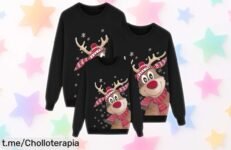 Increíble jersey navideño familiar con copos y renos, no te quedes sin el super chollo que une a toda la familia, aprovecha el descuento brutal antes de que se acaben.