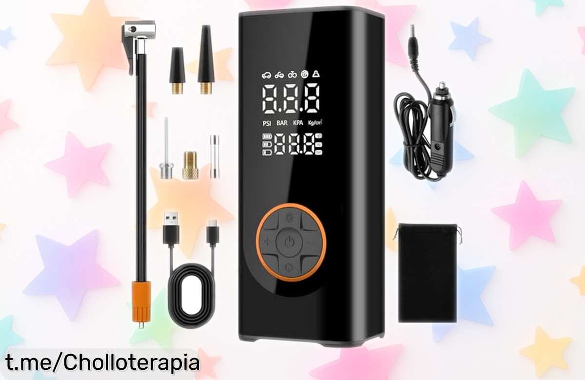 Inflador digital dual para neumáticos con pantalla y linterna, sin cables y batería potente, ahora rebajado a precio muy bajo; un ofertón limitado que vuela rápido ¡hazte ya con tu super chollo antes de que desaparezca!