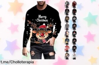 Jersey navideño para hombre con estampado de árbol divertido, un super chollo que te hará brillar estas fiestas. Aprovecha el descuento brutal utilizando el código y llévate risas a bajo precio. ¡No te lo pierdas, corre antes de que se acabe!