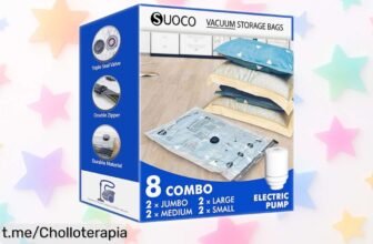 Juego de 8 bolsas al vacío SUOCO con bomba eléctrica para ahorrar espacio a tope y sellado que ni se escapa, precio rebajado brutal por tiempo limitado ¡pilla este ofertón antes de que desaparezca!