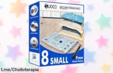 Juego de 8 bolsas al vacío Suoco con bomba manual, súper resistentes y reutilizables para ropa y edredones, espacio a tope ahorrado – oferta rebajada que vuela ¡no dejes pasar esta ganga única!