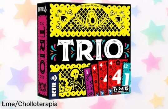 Juego de cartas Devir Trio versión español con arte mexicano vibrante, partidas rápidas para 3-6 jugadores que garantizan risas y diversión; precio rebajado por tiempo limitado, ¡date prisa antes de que se acabe este ofertón!
