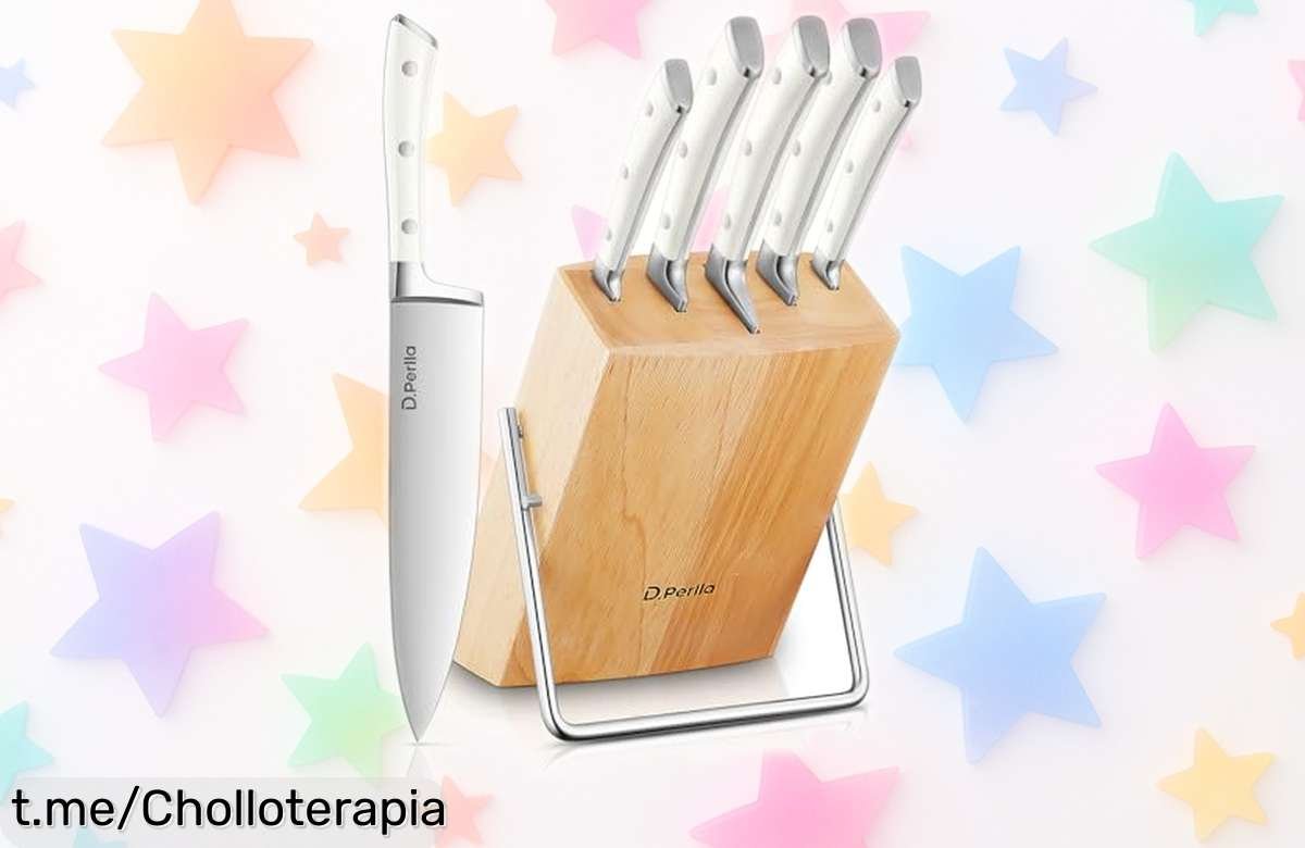 Juego de cuchillos D.Perlla con mango seguro y filo alemán ultrafino, ideal para cortar fácil sin riesgos, precio rebajado aprovechable ya mismo ¡ocupa rápido este ofertón que vuela!