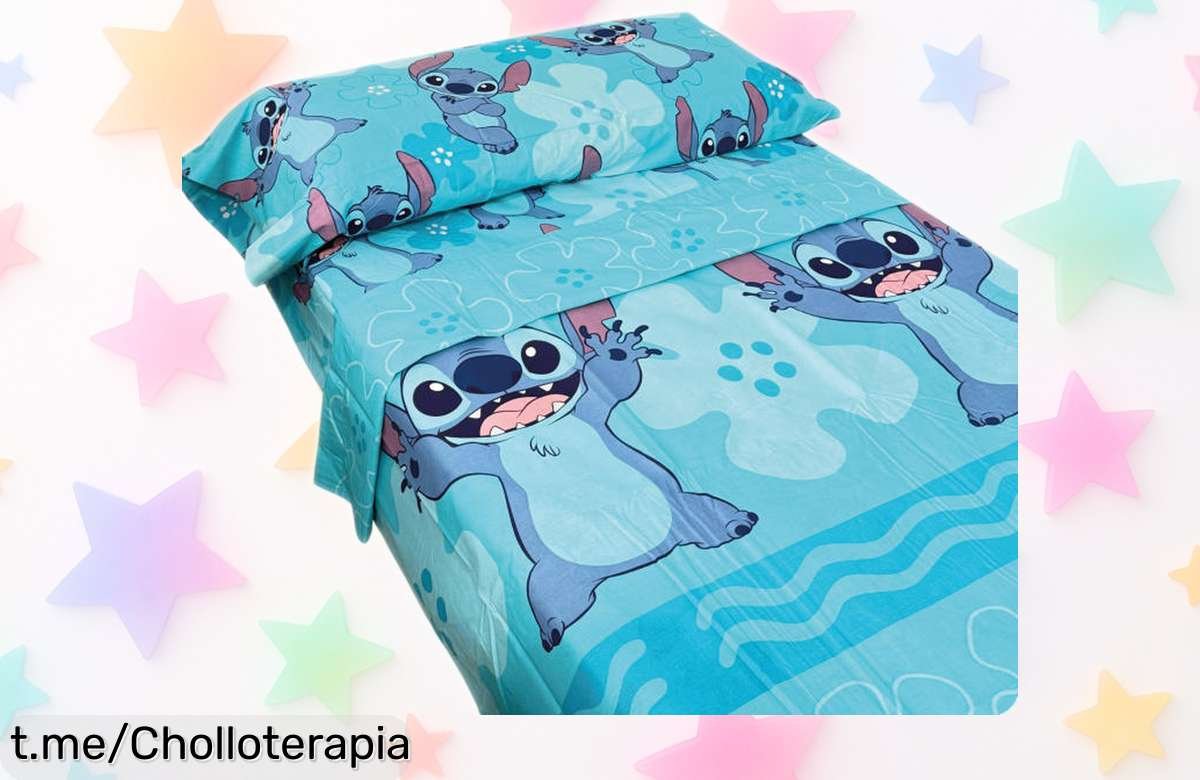 Juego de sábanas verano Stitch Disney azul con 3 piezas, ¡rebajado y listo para alegrar tu habitación! Colores vivos y tallas para todas las camas a un precio loco. No te quedes sin el tuyo, este super chollo es por tiempo limitado. ¡Hazlo tuyo antes que se acabe!
