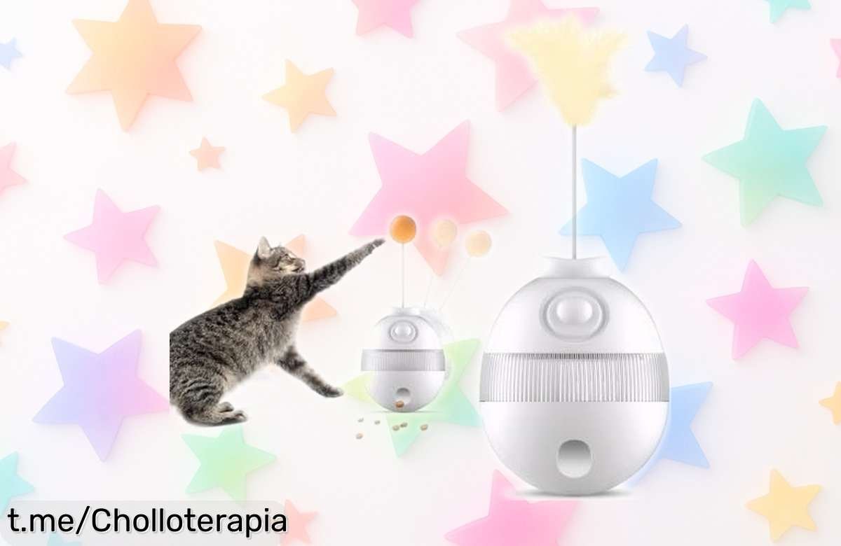 Juguete interactivo para gatos GOHHME con pluma y bola que gira sin parar a 360° y suelta premios ¡rebajado a precio loco! Que tu gato disfrute al máximo, aprovecha este ofertón porque se agota ya mismo