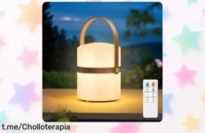 Lámpara de mesa LED inalámbrica de bambú con mando a distancia, 8 colores y hasta 10h de batería ahora rebajada ¡No te quedes sin luz en tus noches mágicas!