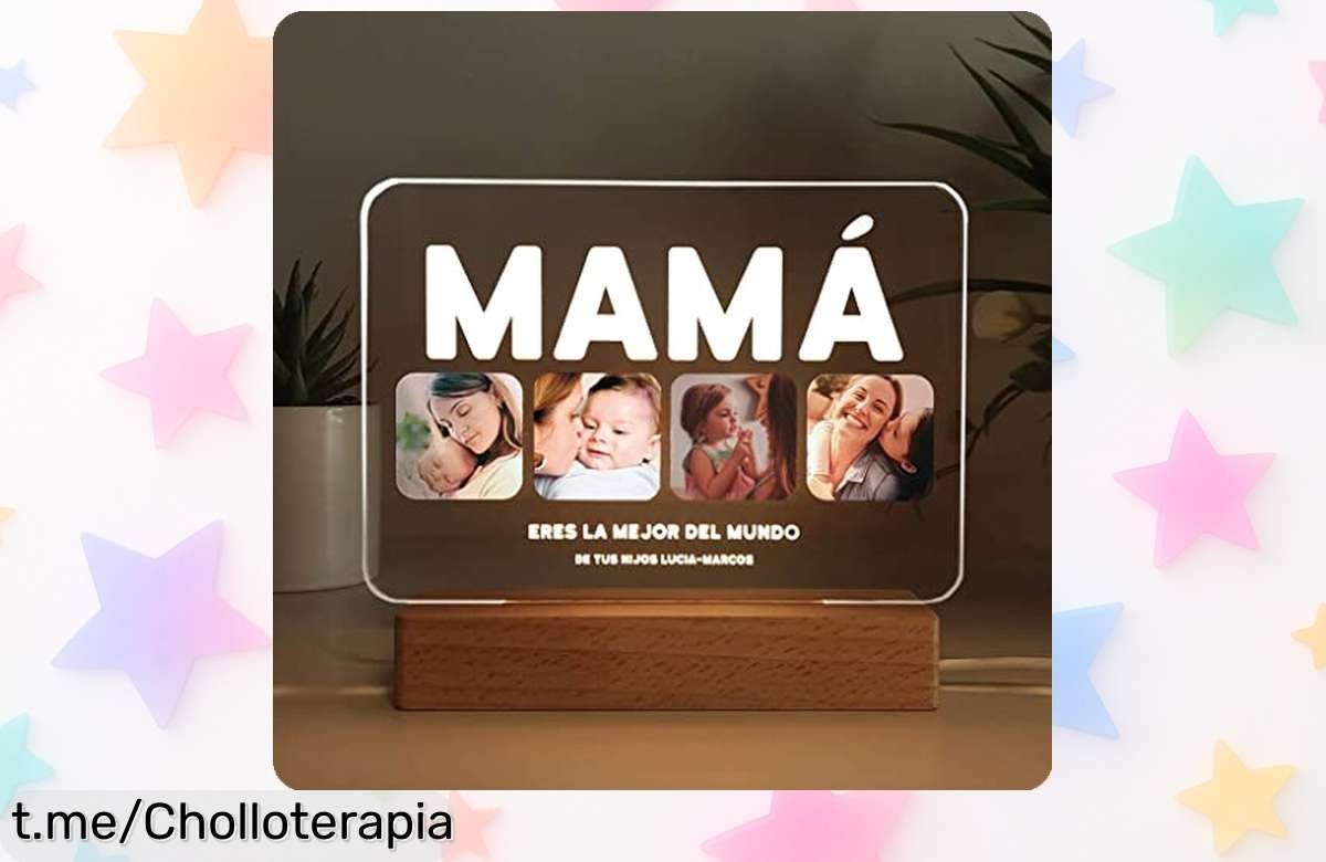 Lámpara personalizada para mamá con fotos y mensaje en metacrilato, diseño único y luz ambiental, ¡rebajada solo por poco tiempo! Un detallazo que emociona y brilla más que nunca Corre antes de que se agoten estas unidades con descuentazo exclusivo