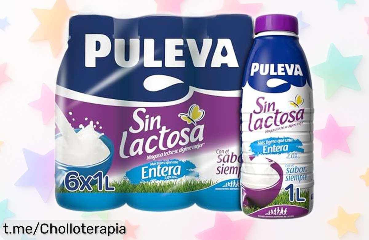 Leche Puleva sin lactosa entera 6x1L a precio rebajado, fácil de digerir y deliciosa para todos. ¡Aprovecha este súper chollo mientras dure!