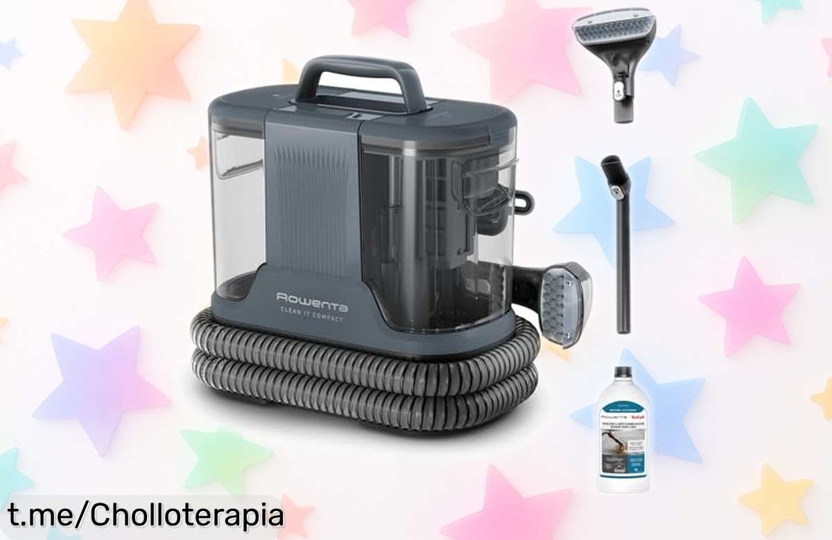 Limpiador de manchas Rowenta Clean It Compact potente y súper compacto para mascotas con cabezales intercambiables, limpieza exprés en alfombras, sofás y coches; precio rebajado que vuela ¡aprovecha ya este ofertón antes de que se acabe!