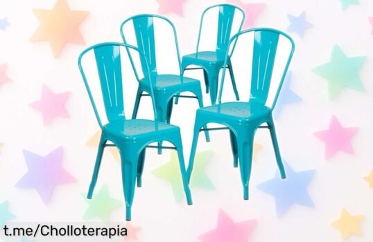 Llévate ahora el fantástico juego de 4 sillas comerciales Flash Furniture, súper resistentes y apilables en color turquesa. Aprovecha este ofertón exclusivo por tiempo limitado ¡No te quedes sin las tuyas!