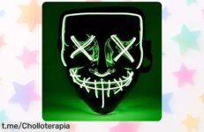 Máscara de terror LED verde TK Gruppe: déjate llevar por el miedo con 3 efectos luminosos tipo Purge, ideal para Halloween y fiestas. ¡Aprovecha este precio rebajado que vuela antes de que se acabe!