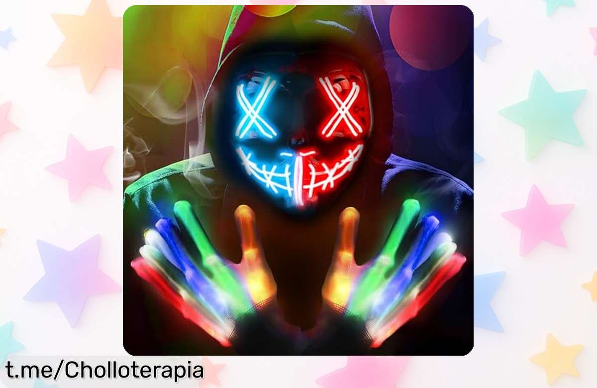 Máscara y guantes LED para Halloween POWLYB que brillan con varios modos ¡Aprovecha esta oferta increíble, porque el precio ha caído a un super chollo por tiempo limitado!