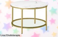 Mesa de centro elegante VASAGLE LCT072W59 con estante de vidrio templado y montaje fácil, precio rebajado que no durará ¡dale a tu salón ese toque top antes que se acabe!