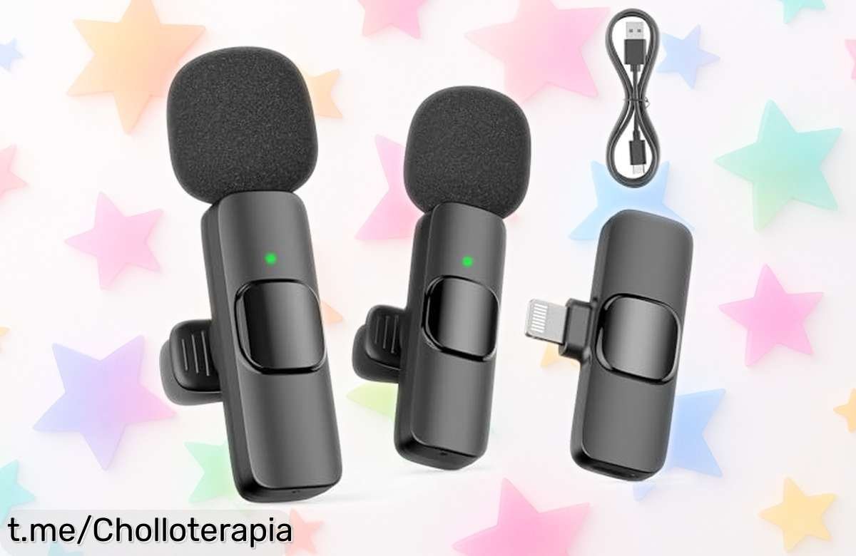Micrófono inalámbrico para iPhone y Android con 2 micrófonos: conexión instantánea sin complicaciones, adaptador incluido ¡Aprovecha este precio rebajado por tiempo limitado y llévatelo ya antes de que se agote!