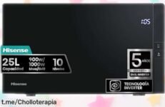 Microondas digital con grill Hisense H25MOBS4HGI 25L y 1000W rebajado espectacularmente para que cocines rápido, silencioso y ahorrando energía ¡Corre que vuelan esas unidades!