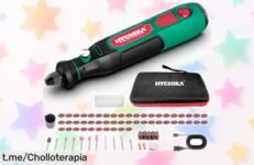 Mini amoladora eléctrica HYCHIKA 3,6V con batería rápida y 77 accesorios para taladrar, lijar y pulir al mejor precio rebajado por tiempo limitado aprovecha este super chollo antes que se termine ¡date prisa!