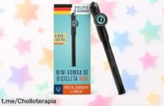 Mini bomba para bici Alphatrail con manómetro XXL y presión potente hasta 8,3 bar, súper resistente y compatible con todas las válvulas, ahora a precio rebajado por tiempo limitado ¡Date prisa que vuelan!