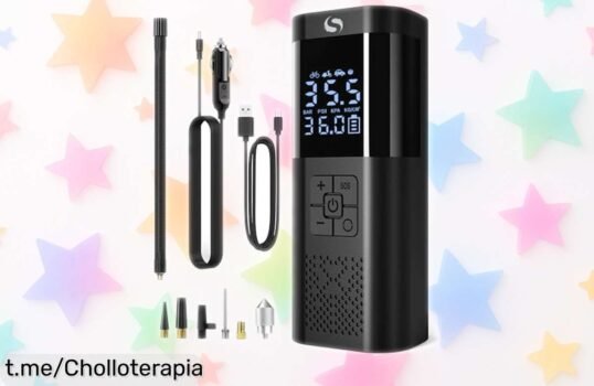 Mini compresor de aire portátil Servomaster con manómetro y luz LED para coche, moto o bici precio rebajado que vuela infla rápido y se apaga solo no pierdas este super chollo por tiempo limitado