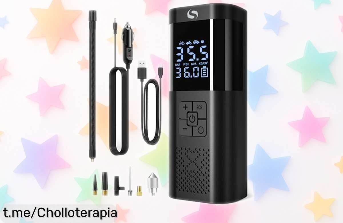 Mini compresor de aire portátil Servomaster con manómetro y luz LED para coche, moto o bici precio rebajado que vuela infla rápido y se apaga solo no pierdas este super chollo por tiempo limitado